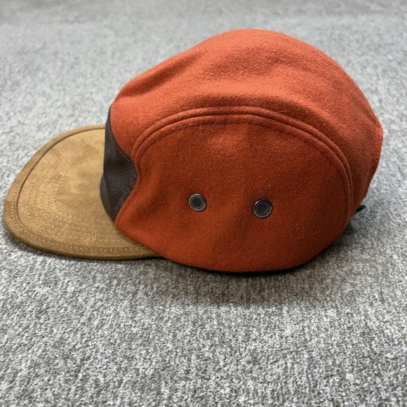 Vintageb Stussy 5 Panel Hat Orange Wool Leather Logo Hiking Strapback Adjustable - Picture 3 of 10